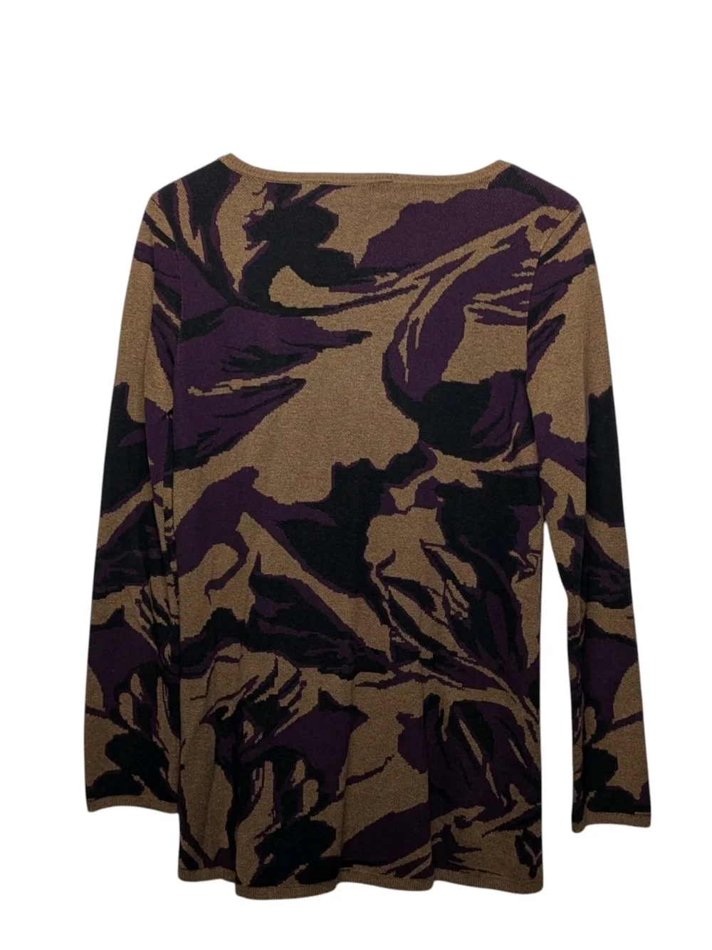 Soft Surroundings Brown, Purple & Black Abstract-Print Long Sleeve Sweater Top
